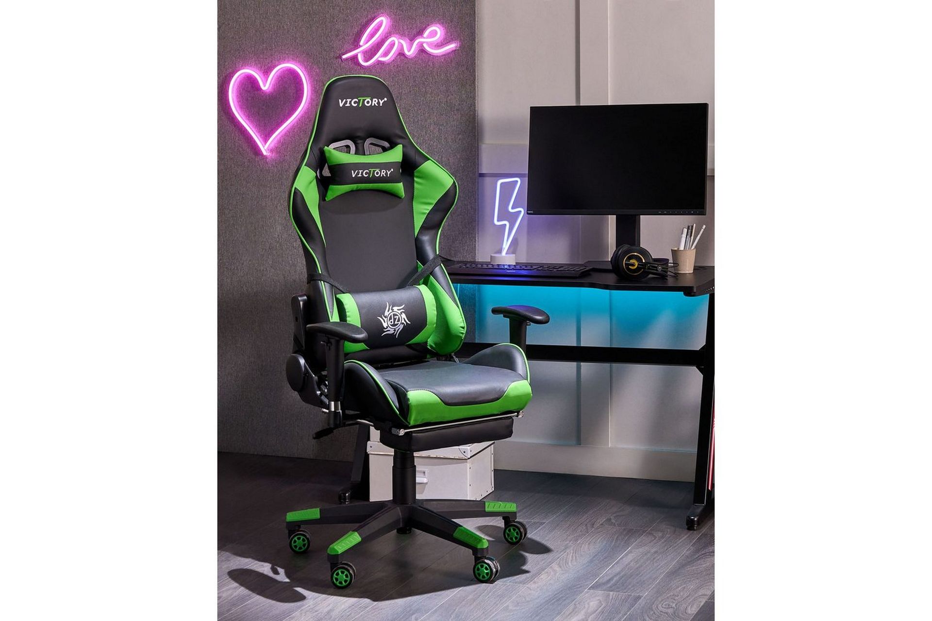 Gamingstol Victory Svart/Grønn - Svart/Grønn - Møbler - Bord - Spillebord - Pokerbord