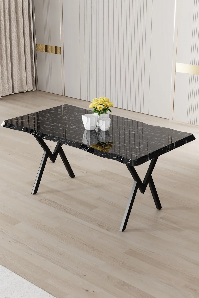 Spisebord Hanah Home Akort (130 x 73 x 80 cm) Svart marmor svart - Møbler - Bord - Spisebord & kjøkkenbord