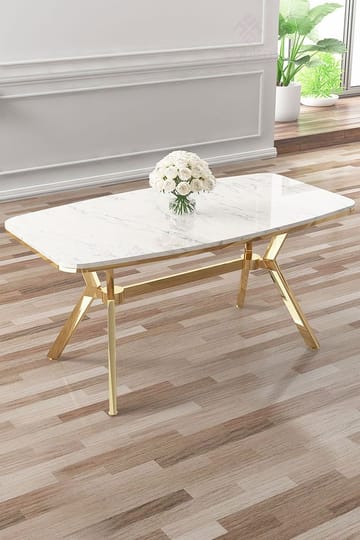 Spisebord Hanah Home Esla (160 x 75 x 90 cm) Hvit marmor gull - Møbler - Bord - Spisebord & kjøkkenbord