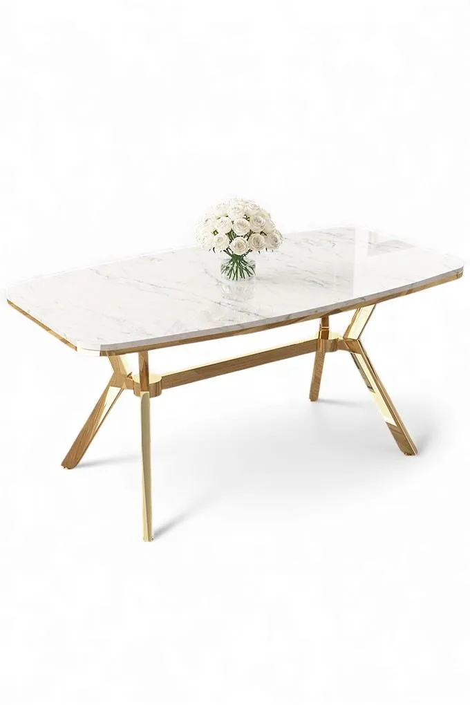 Spisebord Hanah Home Esla (160 x 75 x 90 cm) Hvit marmor gull, undefined