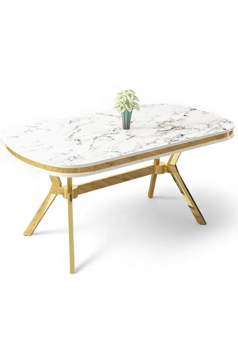 Spisebord Hanah Home Olya (168 x 75 x 90 cm) Hvit marmor gull, undefined