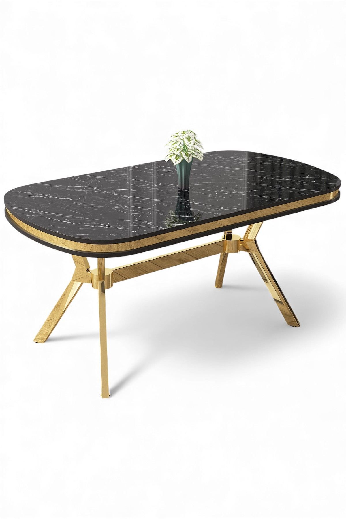 Spisebord Hanah Home Olya (168 x 75 x 90 cm) Svart marmor gull -