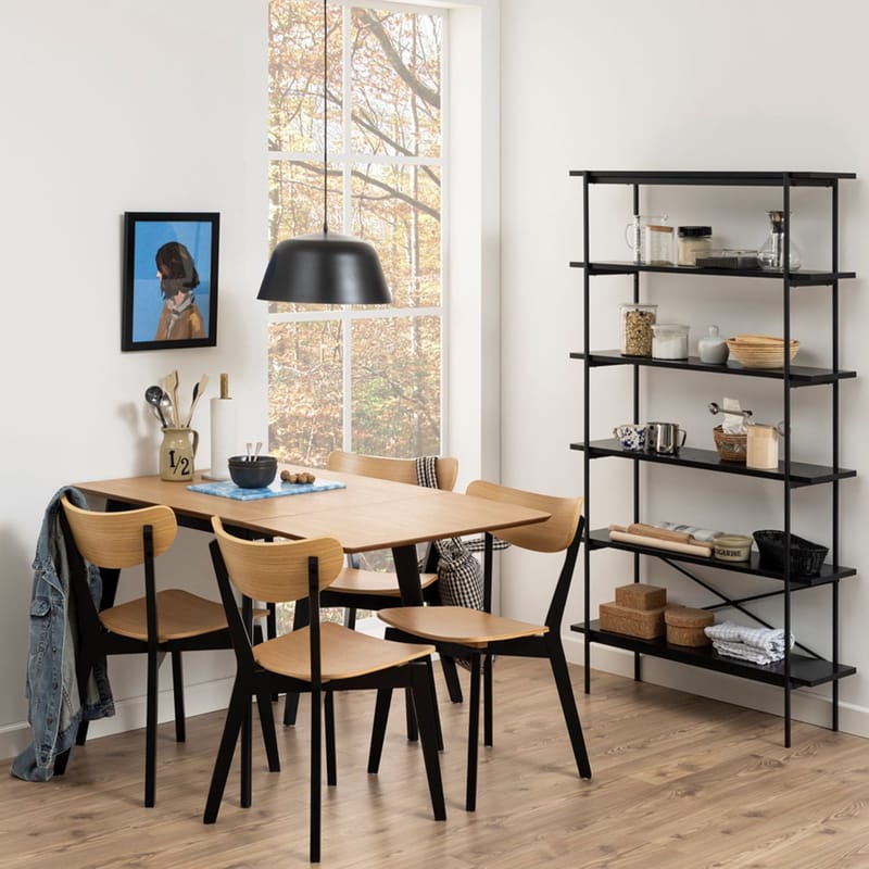 Spisebord HOME4YOU Roxby 80/120x80x76 cm Eik - Eik/svart - Møbler - Bord - Spisebord & kjøkkenbord