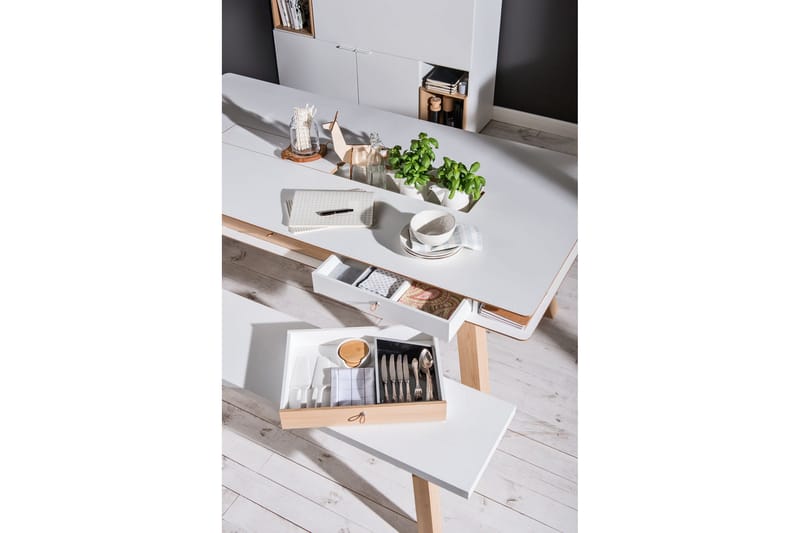 4You Rektangulært Spisebord 200x100 cm i Tre med Skuffer - Hvit - Møbler - Bord - Spisebord & kjøkkenbord
