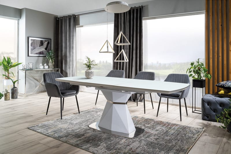 Alafia Forlengningsbart Spisebord 160 cm - Glass/Hvit Matt Lakk - Spisebord & kjøkkenbord