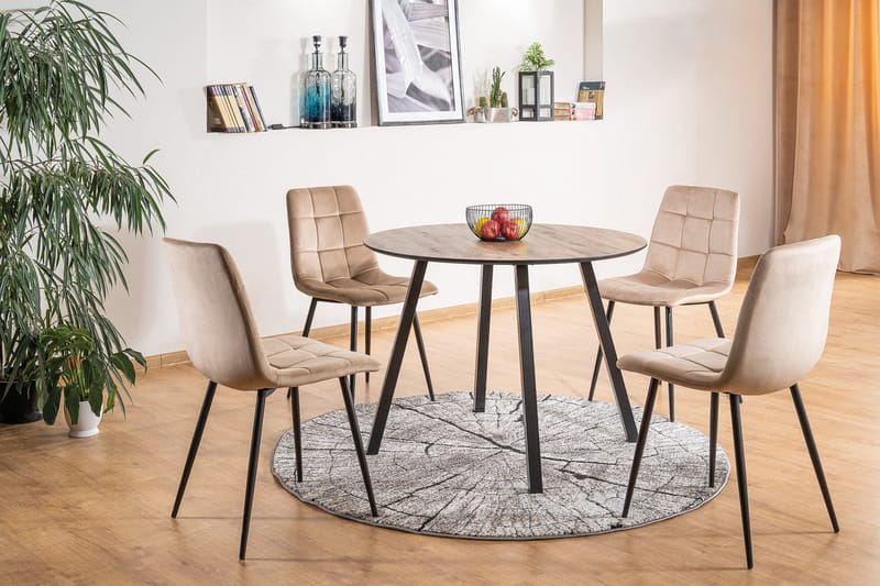 Belden Spisebord 100 cm Rundt - Natur/Svart - Spisebord & kjøkkenbord