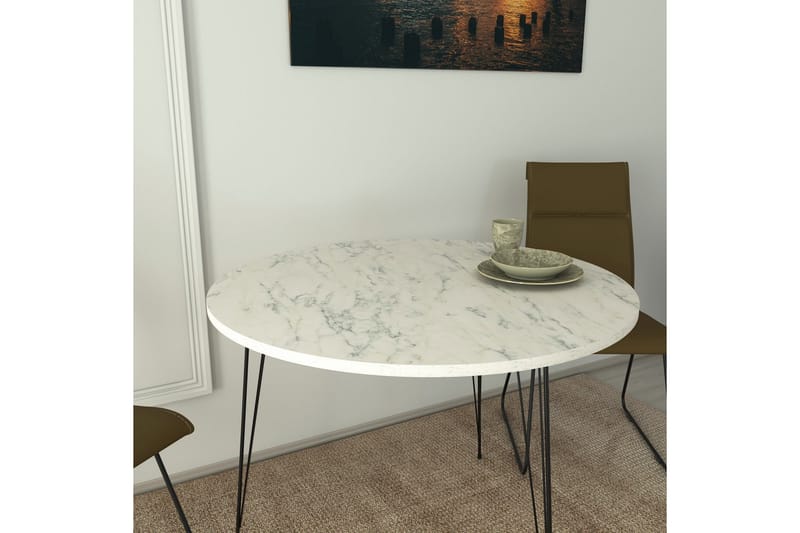 Bonnick Lite Rundt Bord 90 cm med Eik- og Marmorutseende - Svart/Hvit - Møbler - Bord - Spisebord & kjøkkenbord
