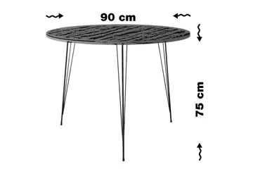 Bonnick Lite Rundt Bord 90 cm med Tre- og Eikeutseende - Brun/Svart - Møbler - Bord - Spisebord & kjøkkenbord