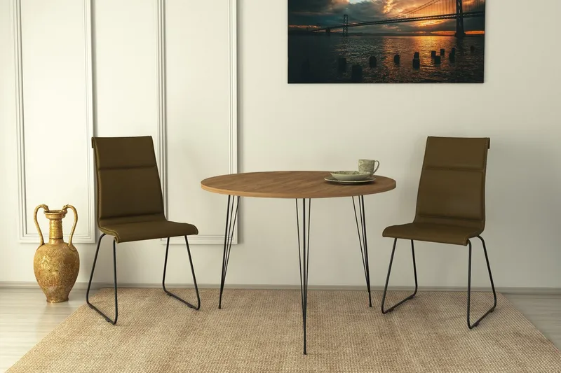 Bonnick Lite Rundt Bord 90 cm med Tre- og Eikeutseende - Brun/Svart - Møbler - Bord - Spisebord & kjøkkenbord
