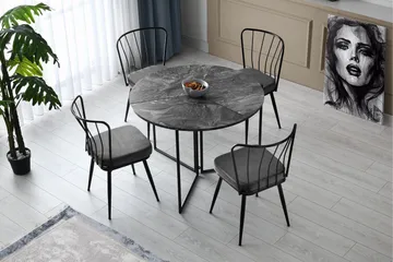 Buluca Rundt Spisebord 100 cm i Tre med Marmor- og Metallutseende - Mørkegrå - Møbler - Bord - Spisebord & kjøkkenbord