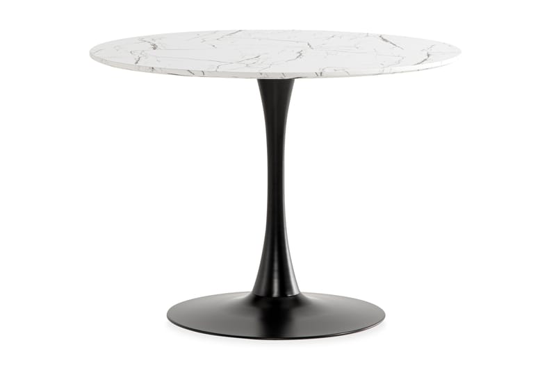 Caitly Spisebord 100 cm Rundt - Hvit Marmor/Svart - Spisebord & kjøkkenbord