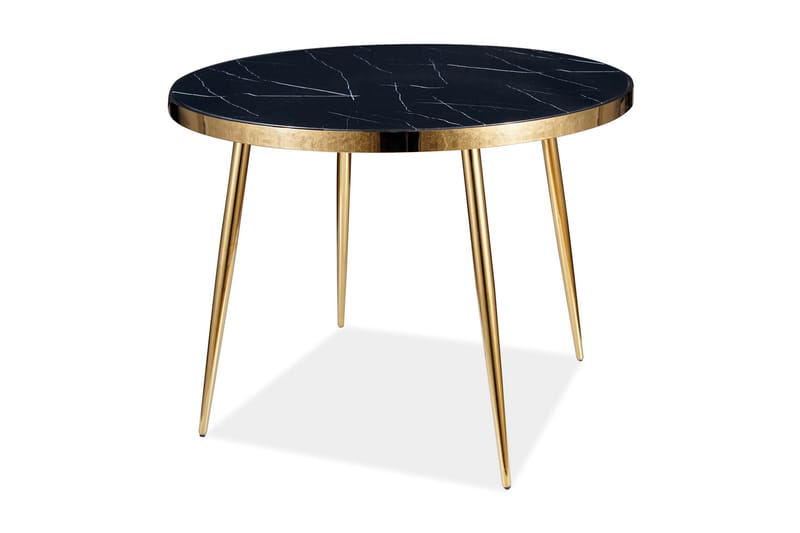 Calvik Spisebord 100 cm Rundt Marmorlook - Glass/Svart/Gull - Spisebord & kjøkkenbord