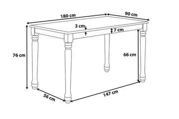 Cary Rektangulært Spisebord 180 cm i Tre - Hvit - Møbler - Bord - Spisebord & kjøkkenbord
