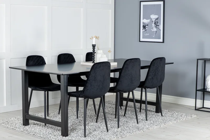Count Stort Rektangulært Spisebord 220 cm med Mørkt Tre- og Metallutseende - Svart - Møbler - Bord - Spisebord & kjøkkenbord