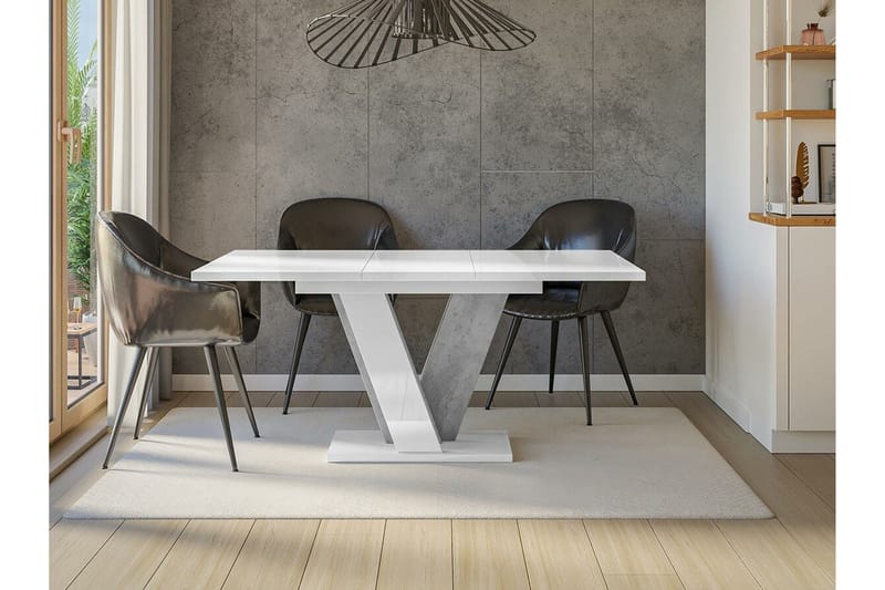 Denogal Uttrekkbart Rektangulært Spisebord 120 cm med Betonglook - Hvit - Møbler - Bord - Spisebord & kjøkkenbord