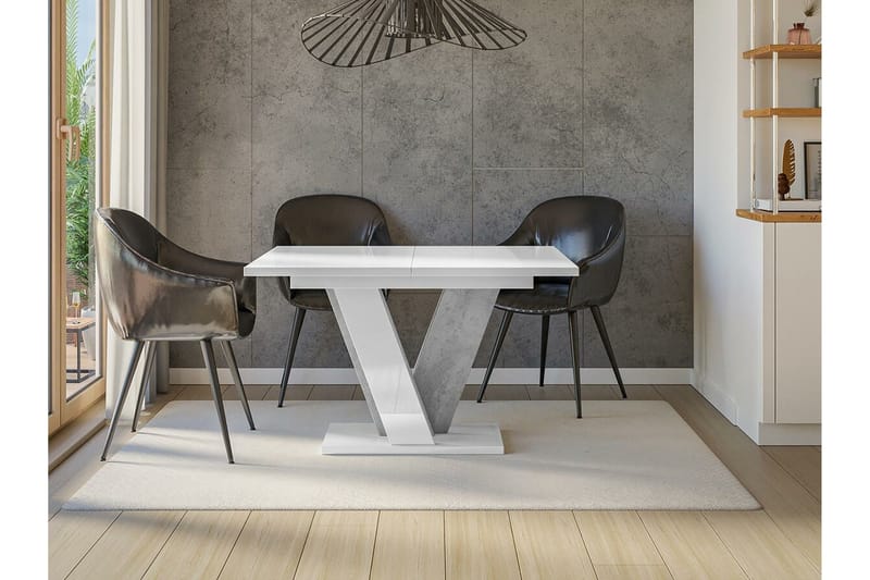 Denogal Uttrekkbart Rektangulært Spisebord 120 cm med Betonglook - Hvit - Møbler - Bord - Spisebord & kjøkkenbord
