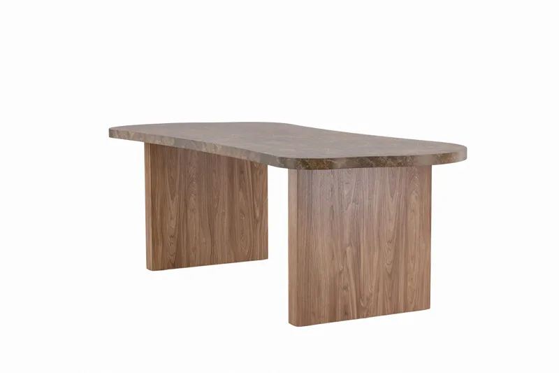 Eleonora Stort Asymmetrisk Spisebord 230 cm i Tre med Valnøtt- og Marmorutseende - Brun - Møbler - Bord - Spisebord & kjøkkenbord