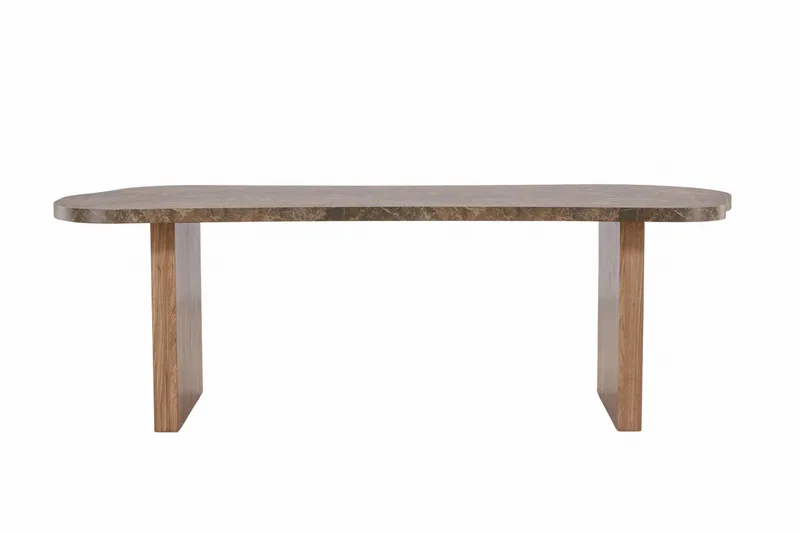 Eleonora Stort Asymmetrisk Spisebord 230 cm i Tre med Valnøtt- og Marmorutseende, Brun