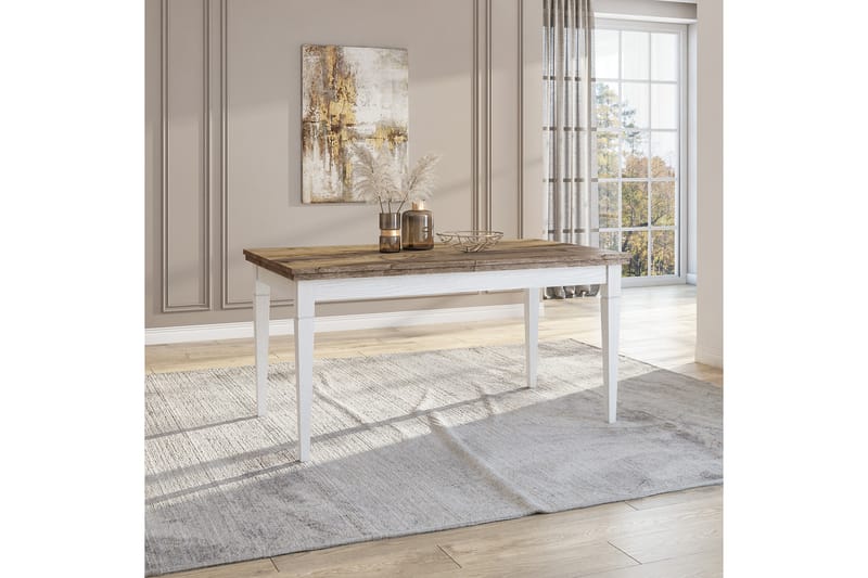 Forlengningsbar Uttrekkbart spisebord 160 cm - Hvit/Natur - Spisebord & kjøkkenbord