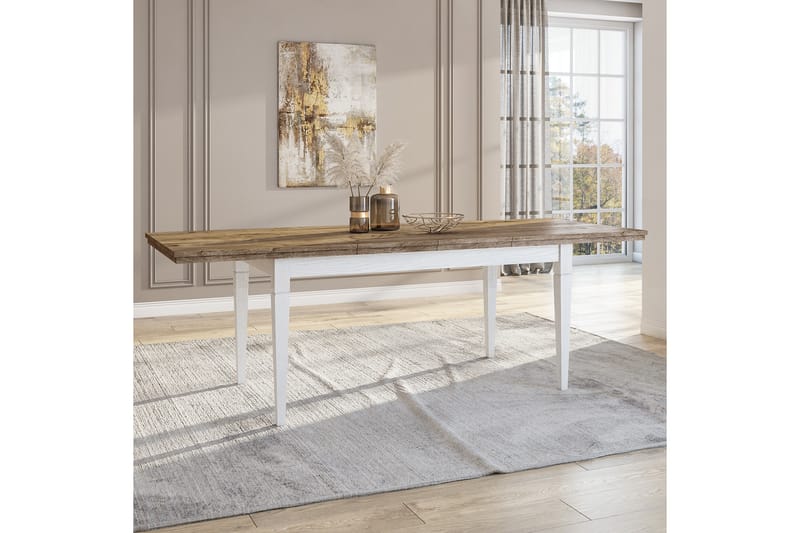 Forlengningsbar Uttrekkbart spisebord 160 cm - Hvit/Natur - Spisebord & kjøkkenbord