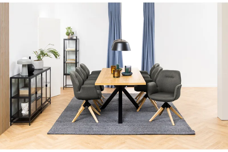 Ganesh Stort Rektangulært Spisebord 220 cm med Tre- og Eikeutseende - Svart|Beige - Møbler - Bord - Spisebord & kjøkkenbord