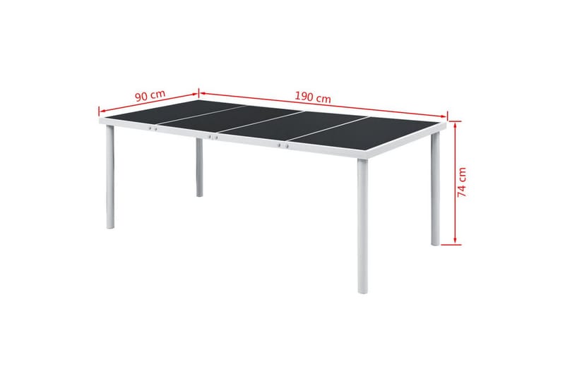 Hagebord 190x90x74 cm svart stål - Glass/Svart/Stål - Spisebord & kjøkkenbord