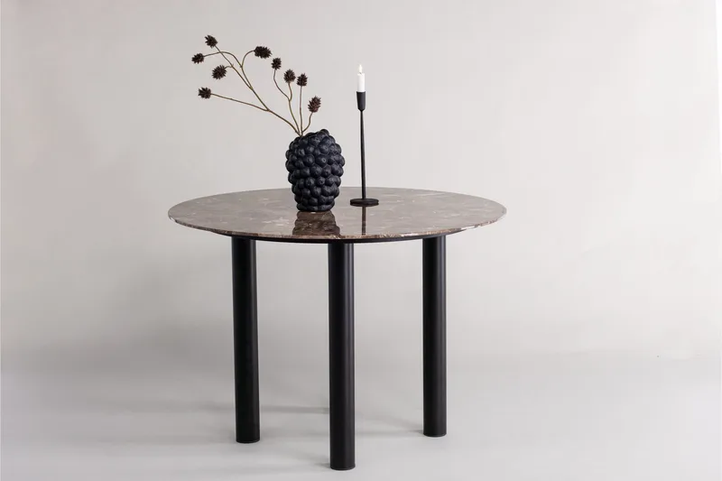 Havsten Rundt Spisebord 106 cm i Glass med Marmorutseende - Svart - Møbler - Bord - Spisebord & kjøkkenbord