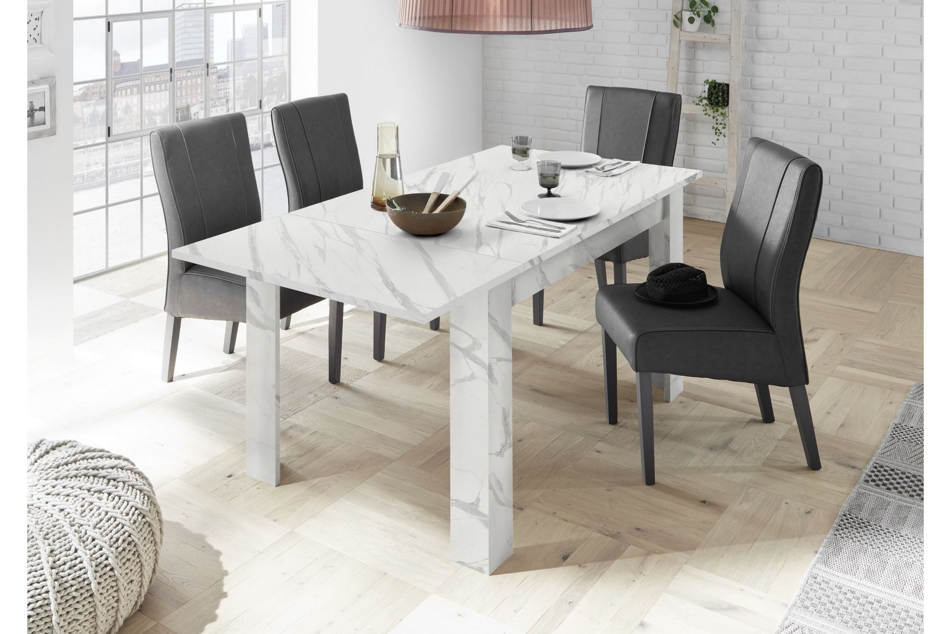 Ice Forlengningsbart bord 137 cm - Hvit Marmor - Møbler - Bord - Spisebord & kjøkkenbord
