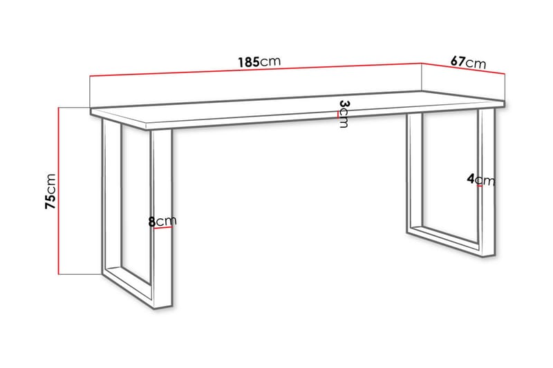 Imper Rektangulært Spisebord 185 cm med Teak- og Metallutseende - Svart|Brun - Møbler - Bord - Spisebord & kjøkkenbord