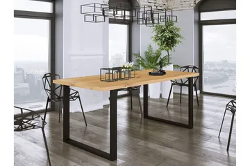 Imper Rektangulært Spisebord 185 cm med Teak- og Metallutseende - Svart|Brun - Møbler - Bord - Spisebord & kjøkkenbord