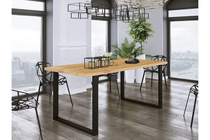 Imper Rektangulært Spisebord 185 cm med Teak- og Metallutseende - Svart|Brun - Møbler - Bord - Spisebord & kjøkkenbord