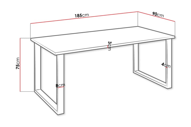 Imper Spisebord 185 cm - Hvit/Svart - Spisebord & kjøkkenbord