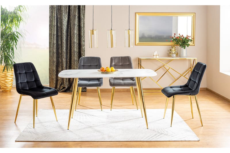 Keres Spisebord 140 cm Marmorlook - Glass/Hvit/Gull - Spisebord & kjøkkenbord