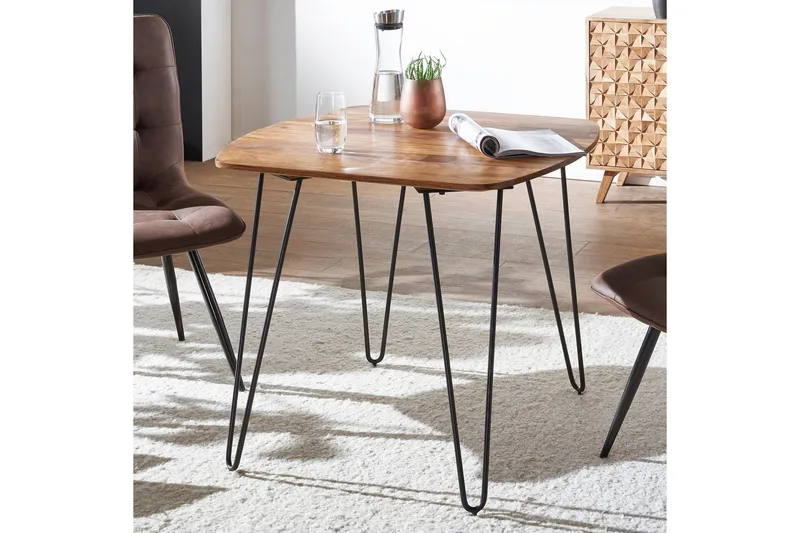 Kristl Kvadratisk Spisebord 80 cm i Tre med Metallben - Brun - Møbler - Bord - Spisebord & kjøkkenbord