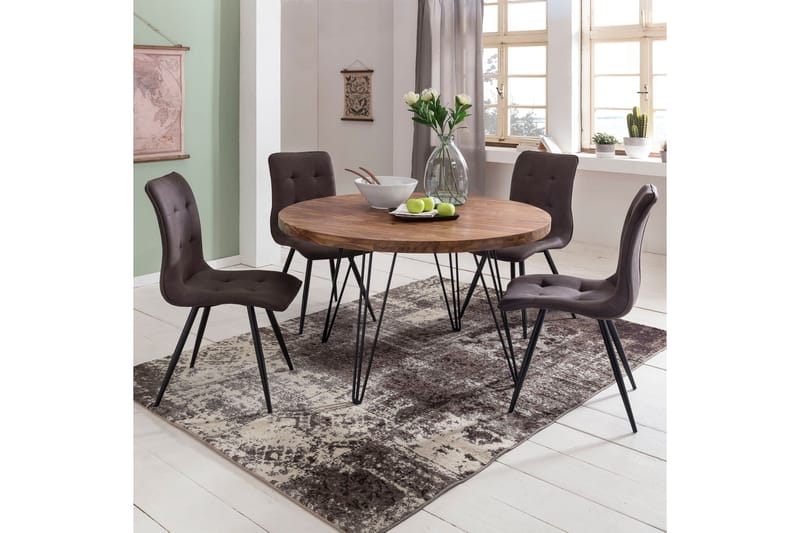 Langner Rundt Spisebord 120 cm i Tre med Metallben - Brun - Møbler - Bord - Spisebord & kjøkkenbord