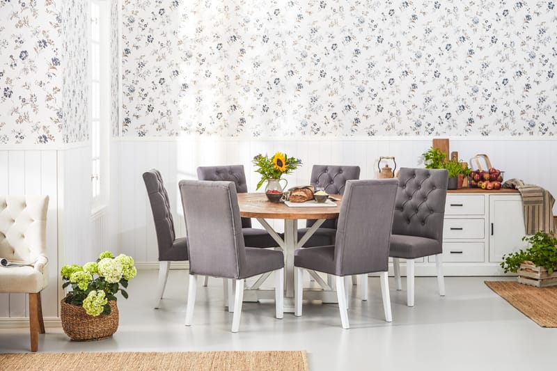 Lyon Vintage Rundt Spisebord 150 cm i Gjenvunnet Furu for 6 Personer - Natur|Hvit - Møbler - Bord - Spisebord & kjøkkenbord
