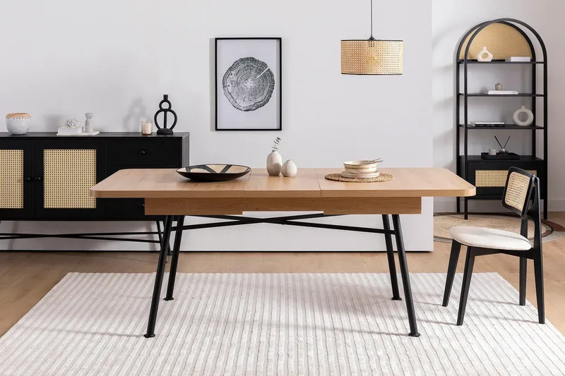 Makwana Utvidbart Rektangulært Spisebord 160 cm i Tre med Metallben - Naturell - Møbler - Bord - Spisebord & kjøkkenbord