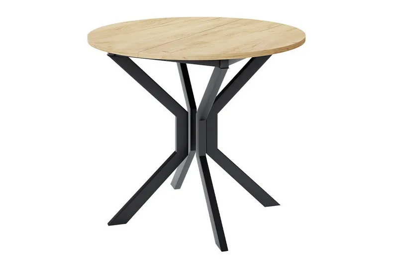Narberth Lite Uttrekkbart Rundt Spisebord 90 cm med Eik- og Metallutseende, Svart
