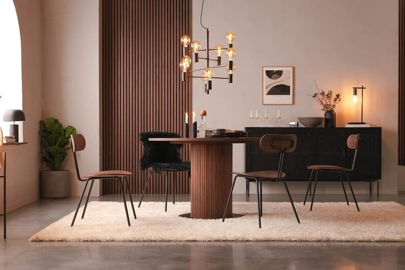 Noira Rundt Lite Spisebord Valnøtt 120 cm - Brun / Ribbet - Møbler - Bord - Spisebord & kjøkkenbord