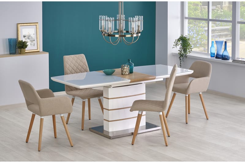 Riera Forlengningsbart Spisebord 140 cm - Hvit/Eik - Spisebord & kjøkkenbord