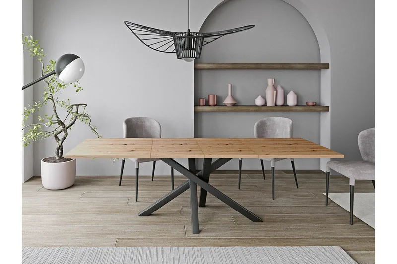 Rosehall Uttrekkbart Rektangulært Spisebord 160 cm med Eik- og Metallutseende - Svart - Møbler - Bord - Spisebord & kjøkkenbord