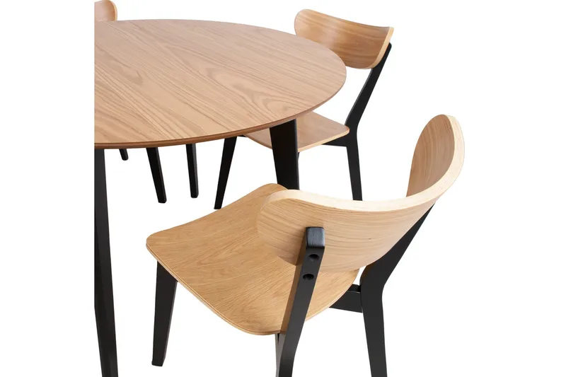 Roxby Rundt Spisebord 105 cm med Tre- og Ekeutseende - Svart|Brun - Møbler - Bord - Spisebord & kjøkkenbord