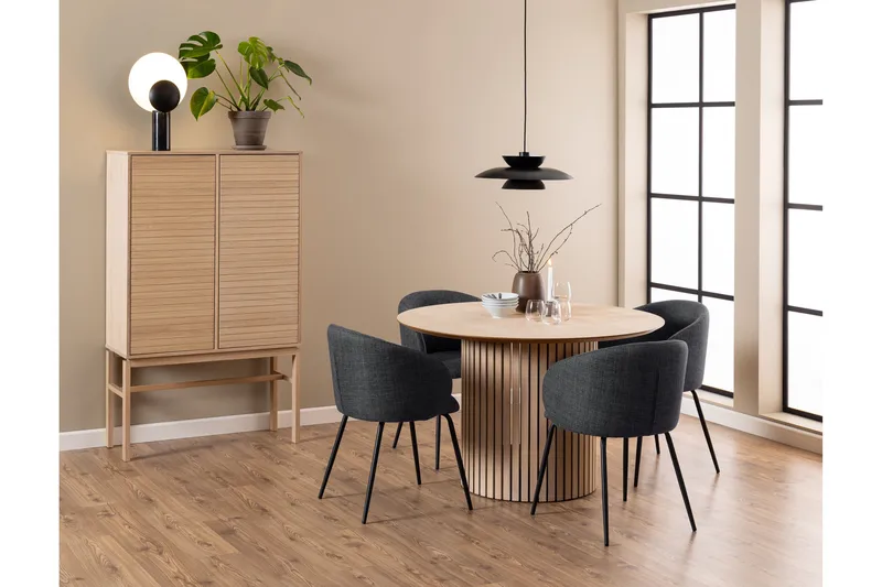 Sakie Rundt Spisebord 120 cm med Tre- og Eikutseende - Hvit - Møbler - Bord - Spisebord & kjøkkenbord