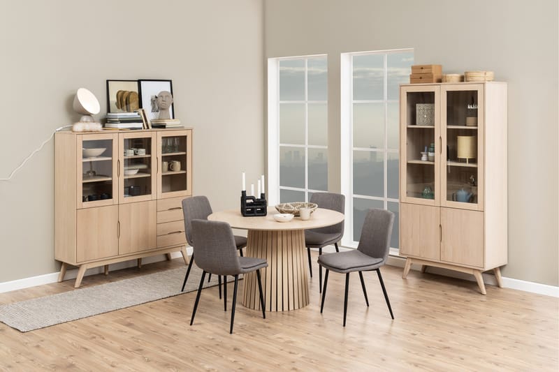 Saku Rundt Spisebord 120 cm med Tre- og Eikeutseende - Hvit - Møbler - Bord - Spisebord & kjøkkenbord