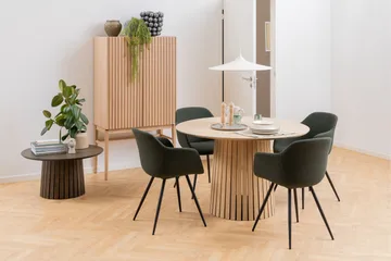 Saku Rundt Spisebord 120 cm med Tre- og Eikeutseende - Hvit - Møbler - Bord - Spisebord & kjøkkenbord