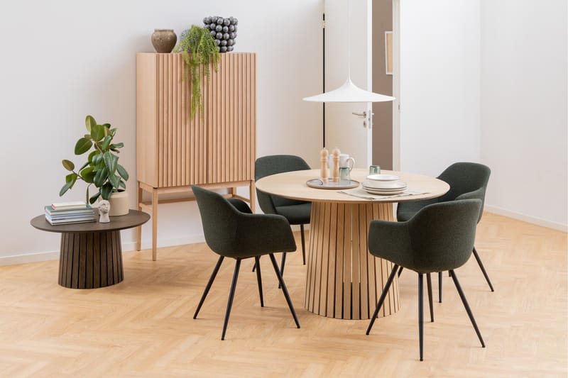 Saku Rundt Spisebord 120 cm med Tre- og Eikeutseende - Hvit - Møbler - Bord - Spisebord & kjøkkenbord