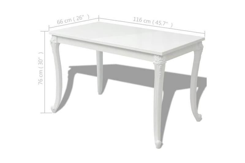 Spisebord 116x66x76 cm høyglans hvit - Hvit Høyglans - Spisebord & kjøkkenbord