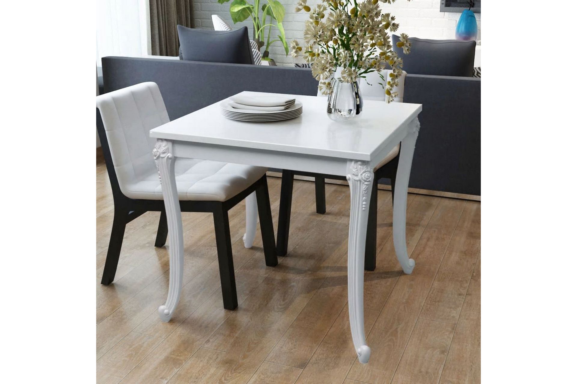 Spisebord 80x80x76 cm Høyglans Hvit - Hvit Høyglans - Møbler - Bord - Spisebord & kjøkkenbord