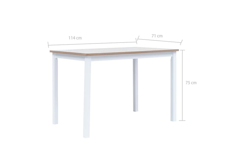 Spisebord hvit og brun 114x71x75 cm heltre gummitre - Møbler - Bord - Spisebord & kjøkkenbord