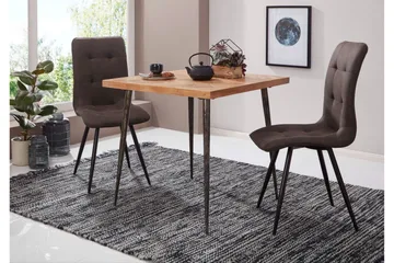 Synia Lite Kvadratisk Spisebord 80 cm i Massivt Tre med Eik- og Metallutseende - Beige - Møbler - Bord - Spisebord & kjøkkenbord